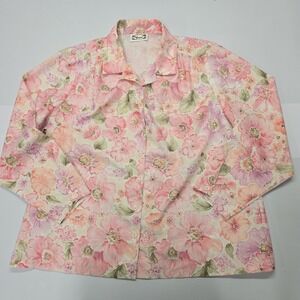 Vintage Frayne Pink Floral Button Down Shirt Blouse Made in USA Women XL
